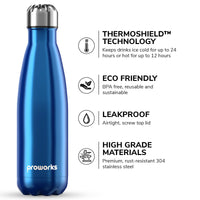 1 x RAW Customer Returns PROWORKS Stainless Steel Water Bottle, BPA Free Insulated Vacuum Metal Bottle for 12 Hour Hot 24 Hour Cold Drinks, Water Bottle for Sports, Work and Gym - 750ml - Blue - RRP €16.86