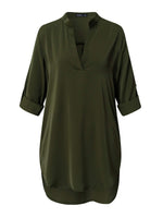 1 x RAW Customer Returns ZANZEA Blouse Women V-Neck Long Sleeve Elegant Shirt Chiffon Oversize Long Blouse Casual Tunic Tops A-Army Green 42 EU - RRP €34.27