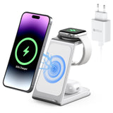 1 x RAW Customer Returns in 1 Wireless Charger, 15W Charging Station Apple Watch and iPhone Inductive Wireless Charger for iPhone 15 14 13 12 11 Pro Max Mini XS XR 8 Samsung Huawei, Apple Watch Series AirPods Pro 3 White  - RRP €25.7