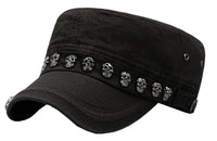 4 x Brand New Unisex Skull Skeleton Rivets Punk Army Cap Cool Flat Cap Basic Everyday Military Style Hat, Black, 56 - RRP €87.96