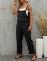 1 x RAW Customer Returns Vanchenl Women s Casual Loose Cotton Linen Overalls Summer Baggy Adjustable Jumpsuits Romper Harem Pants Black, S  - RRP €25.2