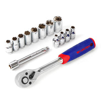 1 x RAW Customer Returns WORKPRO socket wrench set 14 pcs 4-13mm made of Cr-V including holder and extension, 1 4 reversible ratchet 72 teeth with push button release - RRP €17.33