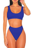 1 x RAW Customer Returns Viottiset Women s Crop Top Bikini Set Two Piece Swimsuit with High Waist Bikini Bottoms Blue XL - RRP €37.99