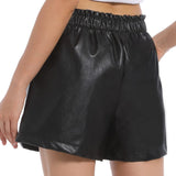 1 x RAW Customer Returns Everbellus Loose Leather Shorts Wide Leg with Pockets for Women PU Shorts Black XLarge - RRP €28.22