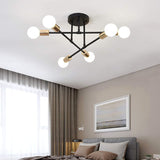 1 x RAW Customer Returns wenppran Retro Metal Sputnik Chandelier Semi-Flushlight Industrial Ceiling Light E27 Modern Black 6 Lights Brass Plating Ceiling Light for Living Room Bedroom Black-1  - RRP €37.51