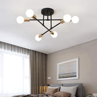 1 x RAW Customer Returns wenppran Retro Metal Sputnik Chandelier Semi-Flush Mount Industrial Ceiling Light E27 Modern Black 6 Lights Brass Plating Ceiling Lamp for Living Room Bedroom Black-1  - RRP €37.36