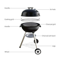 1 x RAW Customer Returns SunJas Charcoal Grill, Portable, Round, Lid with Two Wheels, Diameter 41 cm, Height 70 cm, Black - RRP €40.33