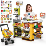 1 x RAW Customer Returns deAO supermarket with shopping cart, cash register, 65 pieces of shop accessories, shop cash register with scanner and sound, shop toys for children aged 3 and over, birthday - RRP €79.99