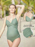 1 x RAW Customer Returns Solid Maternity Swimsuit Retro Plum Wrap Front Tankini Army Green M - RRP €33.31