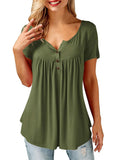 1 x RAW Customer Returns AMORETU T-Shirt Women s V-Neck Button Down Blouse Solid Tunic Summer Tops, Short Sleeve Army Green, XL DE 50-52 - RRP €24.99