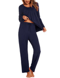 1 x RAW Customer Returns Ekouaer Winter Pajamas Women s Pajamas Warm Cotton Two Pieces Women s Nightwear Trousers Elastic Waist, Navy Blue, XL - RRP €33.99