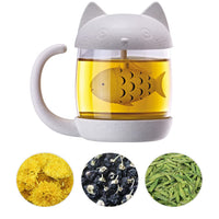 1 x RAW Customer Returns Cymax 250ml Cat Glass Cup Tea Cup with Fish Tea Infuser Strainer Filter Water Mug Perfect Christmas Birthday Gift for Cat Lovers - RRP €14.99