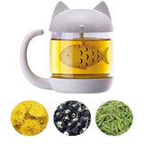 1 x RAW Customer Returns Cymax 250ml Cat Glass Cup Tea Cup with Fish Tea Infuser Strainer Filter Water Mug Perfect Christmas Birthday Gift for Cat Lovers - RRP €14.99