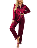 1 x RAW Customer Returns Ekouaer Women s Long Satin Pajamas Winter Leisure Suit for Women Silk Pajama Set Sleep Shirt with Buttons, Red, XXL - RRP €25.7