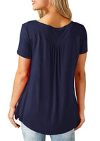 1 x RAW Customer Returns Florboom Women s Tshirt Top Short Sleeve V Neck Longshirt Elegant Tunic Blouse Dark Blue XL - RRP €24.0