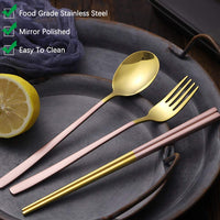 2 x RAW Customer Returns SITAKE 4 Piece Portable Cutlery Set Made of Stainless Steel, Reusable Camping Cutlery with Storage Case and Bag, Chopsticks with Knife Fork Spoon for Office, School, Travel Color B  - RRP €24.74