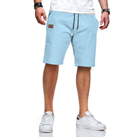 1 x RAW Customer Returns Ougelebo Shorts Men Shorts Men Summer Shorts Men Chino Cotton Pants Short Elastic Waist with Drawstring Light Blue L - RRP €29.75