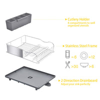 1 x RAW Customer Returns KINGRACK Dish drainer, stainless steel dish drainer, dish drainer with anti-rust frame, 2-way spout draining board design, removable large 4 compartment utensil holder for kitchen, grey - RRP €45.76