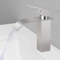 1 x RAW Customer Returns DJS bathroom faucet, waterfall bathroom faucet, wash basin faucet waterfall with spout height 110 mm, stainless steel mixer tap wash basin for hot and cold water, Nicke - RRP €41.74