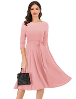 1 x Brand New DRESSTELLS Women s Wedding Guest Dresses 1950s Retro Dress Elegant Swing A-Line Cocktail Dress with Belt Retro Pleated Skirt Knee Length Midi Blush L - RRP €32.99