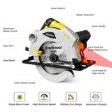 1 x RAW Customer Returns Circular saw, ENVENTOR 1500W hand-held circular saw with guide rail, saw blade 185mm, incl. 2x circular saw blade 24T 40T , max. cutting depth 65mm, 5500RPM, with laser guide, for wood, soft metal, PVC - RRP €69.99