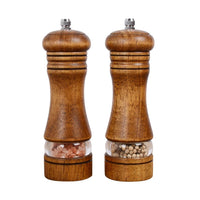 1 x RAW Customer Returns Haomacro pepper mill and salt mill set, spice mills set of 2, salt and pepper mill made of natural wood with ceramic grinder, H 16.5 cm, brown - RRP €19.66