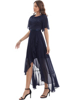 1 x RAW Customer Returns Gardenwed evening dresses elegant for wedding festive dress chiffon sleeve ruffles bridesmaid dress bridesmaid dress party graduation dress long ball gown navy 3XL - RRP €62.99