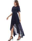 1 x RAW Customer Returns Gardenwed evening dresses elegant for wedding festive dress chiffon sleeve ruffles bridesmaid dress bridesmaid dress party graduation dress long ball gown navy S - RRP €60.62