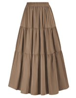 1 x RAW Customer Returns Women s Elegant Skirt Elastic High Waist Maxi Skirt with Pockets Tiered Skirt Leisure Brown XXL - RRP €33.42