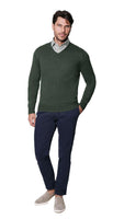 1 x RAW Customer Returns 1st American V-Neck Sweater in Cashmere and Silk for Men in Green Color - Winter Pullover Size XXL - RRP €64.99