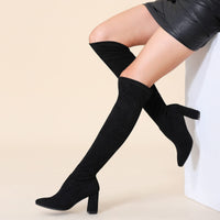 1 x Brand New Hawkwell Women s Autumn Winter Comfort Overknee Boots Black Overknee Boots with Pointed Toe and High Heel, Black Imitation Suede, EU 41 - RRP €40.33