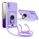 1 x Brand New JMstore Necklace Cord Case Compatible with Samsung Galaxy A02 M02, 360 Ring Holder with Card Slot Camera Protection Silicone Case-Purple - RRP €12.98