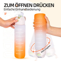 20 x Brand New QCQHDU Drinking Bottle 1L, Sports Water Bottle with Straw Timemaker, Water Bottle with Bottle Brush and Filter, Leak-Proof, Cycling, Office and School Orange  - RRP €179.8