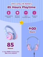 1 x RAW Customer Returns iClever Bluetooth Kids Headphones, Colorful LED Lights, Kids Over-Ear Headphones with 74 85 94dB Volume Limit, 85 Hours Playtime, Bluetooth 5.2, Built-in Microphone BTH12 - RRP €34.99