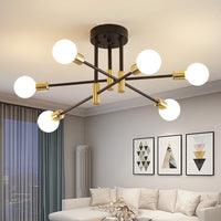 1 x RAW Customer Returns wenppran Industrial Bedroom E27 Ceiling Lights Modern Suspension Living Room Chandelier Black Metal Sputnik Ceiling Lamp 180 Adjustable Angle 6 Lights Semi-collection Semi-recessed Chandelier - RRP €60.32