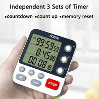 1 x RAW Customer Returns FCXJTU Digital Dual Kitchen Timer 3 Channels Count Up Down Timer Cooking Timer Large Display Loud Volume Alarm and Flashing Light with Magnetic Back Stand White  - RRP €17.03