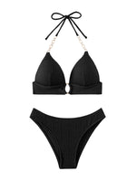 1 x RAW Customer Returns GORGLITTER Push Up Bikini Women s Set Bikini with Rhinestone Chain Halterneck Bikini Two-Piece Swimsuit with Lacing Swimwear Black M - RRP €37.3