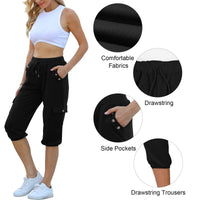 1 x RAW Customer Returns heekpek Capri Pants Women Summer 3 4 Jogging Pants Women Short Summer Pants Lightweight Casual Loose Elastic Drawstring Pants with Pockets Leisure Pants Sweatpants, XXL, Black - RRP €22.99