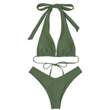 1 x RAW Customer Returns DOULAFASS Women s Bikini Set Sexy Bikini Brazilian Style Low Waist String Triangle 2-piece Bikini Army Green S - RRP €34.98