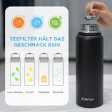 4 x Brand New Stainless Steel Water Bottle 1L - Keep Drinks 12h Warm 24h Cool, Nylon Handle, Removable Filter, Dishwasher Safe, Stylish Matte Black - BPA-Free, Leak-Proof, Hydration On The Go - RRP €68.92