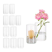 1 x RAW Customer Returns Hewory Cylinder Vase Glass Flower Vase Modern Vases Large Glass Cylinder With Base Glass Vase 15cm High, Lantern Glass Candle Holder for Pillar Candles Floating Candles for Living Room Wedding Table Decoration, 12pcs - RRP €54.43