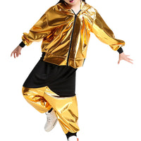 1 x RAW Customer Returns Liujiami Girls Costume Sets Hip Hop Dance Clothes Kids Boys Sequins Dancing Ballroom Dancing Modern Jazz Clothing Top Pants 2-Piece Street Dance Outfits, Gold 120cm Smaller Sizes  - RRP €27.6