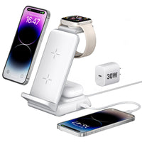 1 x RAW Customer Returns Charging station for Apple Watch and iPhone, 4 in 1 aluminum wireless charger for iPhone 15 14 13 12 11 X 8, inductive charging station for Apple Watch Ultra 8 6 5 4 3 2 SE, AirPods Pro 3 2 with 30W PD adapter - RRP €43.36