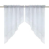 1 x RAW Customer Returns SCHOAL panel curtain with drawstring, 2 pieces, small window curtains, kitchen set, bistro curtains, voile stores, window curtain, modern, white, W x H 120 x 145 cm - RRP €27.22