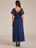 1 x RAW Customer Returns Ever-Pretty Mother Evening Dress Long Chiffon A-Line V-neck Short Sleeves Chic Formal Dress Navy Blue 52 - RRP €60.99