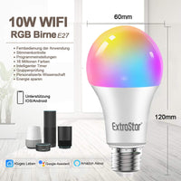 1 x RAW Customer Returns EXTRASTAR Alexa LED lamp E27 WiFi smart light bulb, 10W 1000LM multicolored WiFi dimmable bulb, compatible with Alexa Echo, Google Home, pack of 2 - RRP €15.12