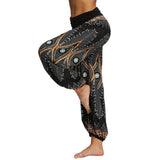 1 x RAW Customer Returns Nuofengkudu women s Thai hippie pants harem pants boho print beach pants baggy yoga pants lightweight harem pants high waist harem pants black peacock, L  - RRP €24.99