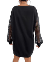 1 x RAW Customer Returns GORGLITTER women s sweater dress pullover long-sleeved sweatshirt dress autumn sweatshirt casual dress with fishnet fabric black L - RRP €31.99