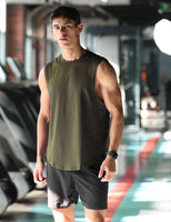 1 x RAW Customer Returns Rane Sports Men s Bodybuilding Training Tank Tops Athletic Training Gym Vest Cotton Cropped Sleeveless Muscle T-Shirt 03 Army Green 2XL - RRP €19.52