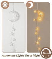 1 x RAW Customer Returns Lewondr indoor fairy lights, rattan moon stars fairy lights decorative light with timer function decorative hanging, battery-operated LED lights for children s room bedroom party Ramadan decoration, white - RRP €29.99